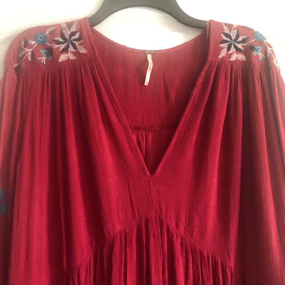 Free People Red NWOT Embroidered Flared Dress Size S Flirty PERFECT & STUNNING! - Picture 11 of 16
